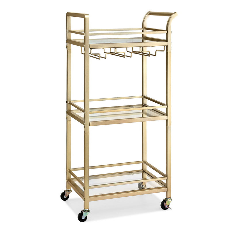 Artiss Kitchen Island Cart Trolley 43cm Gold Wine Glass Storage