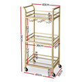 Artiss Kitchen Island Cart Trolley 43cm Gold Wine Glass Storage