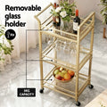 Artiss Kitchen Island Cart Trolley 43cm Gold Wine Glass Storage