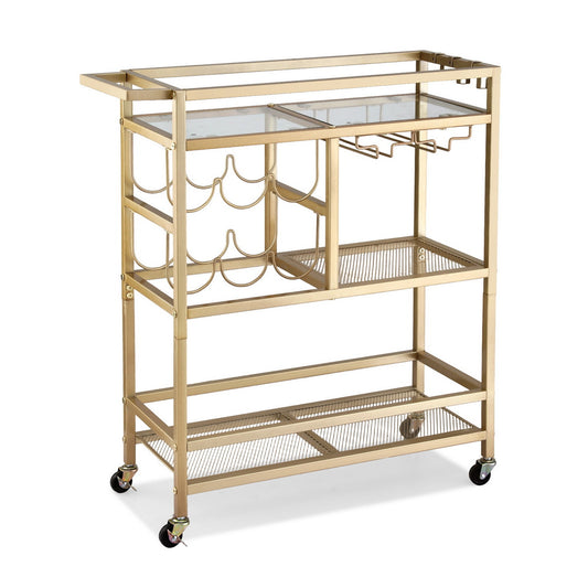 Artiss Bar Cart Wine Rack Trolley Glass Holder 3 Hooks 72cm Gold