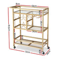 Artiss Bar Cart Wine Rack Trolley Glass Holder 3 Hooks 72cm Gold