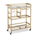 Artiss Bar Cart Wine Rack Trolley Glass Holder 3 Hooks 72cm Gold