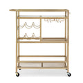 Artiss Bar Cart Wine Rack Trolley Glass Holder 3 Hooks 72cm Gold