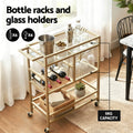 Artiss Bar Cart Wine Rack Trolley Glass Holder 3 Hooks 72cm Gold