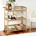 Artiss Bar Cart Wine Rack Trolley Glass Holder 3 Hooks 72cm Gold