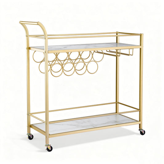 Artiss Bar Cart Drinks Trolley 85cm Marble Wine Rack Gold