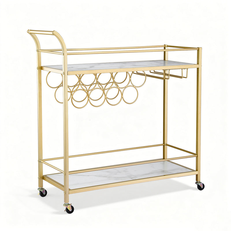 Artiss Bar Cart Drinks Trolley 85cm Marble Wine Rack Gold