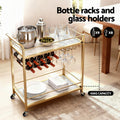 Artiss Bar Cart Drinks Trolley 85cm Marble Wine Rack Gold
