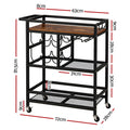 Artiss Bar Cart Drinks Trolley Serving Wine Rack Glass Holder 3 Hooks 72cm Black