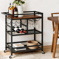 Artiss Bar Cart Drinks Trolley Serving Wine Rack Glass Holder 3 Hooks 72cm Black
