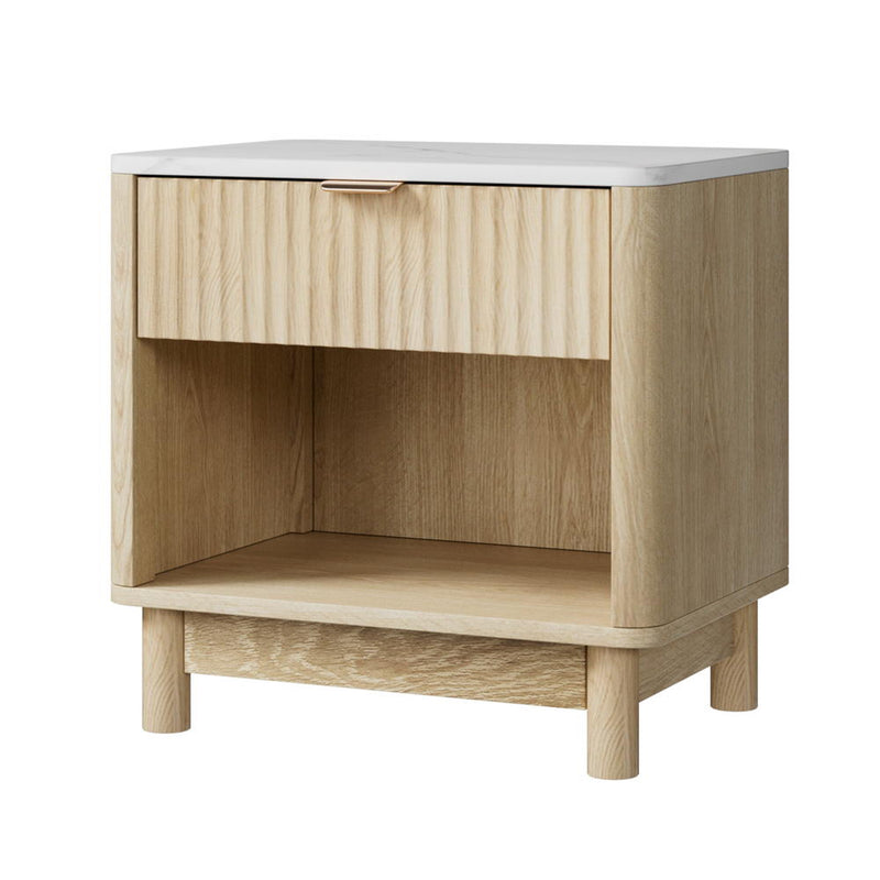 Artiss Bedside Table 1 Drawer Shelves Pine Nightstand