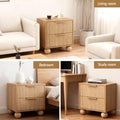 Artiss Rattan Bedside Table 2 Drawers Pine Wood