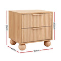 Artiss 2x Bedside Table Round Legs 2 Drawers Pine