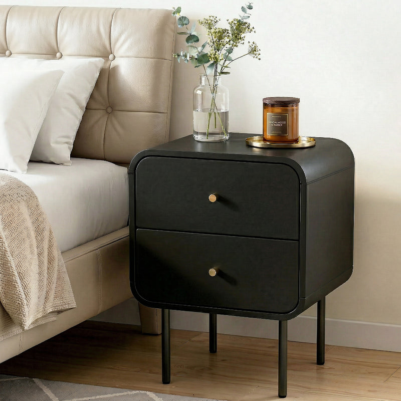 Artiss Bedside Table 2 Drawer Nightstand Black Side End Table