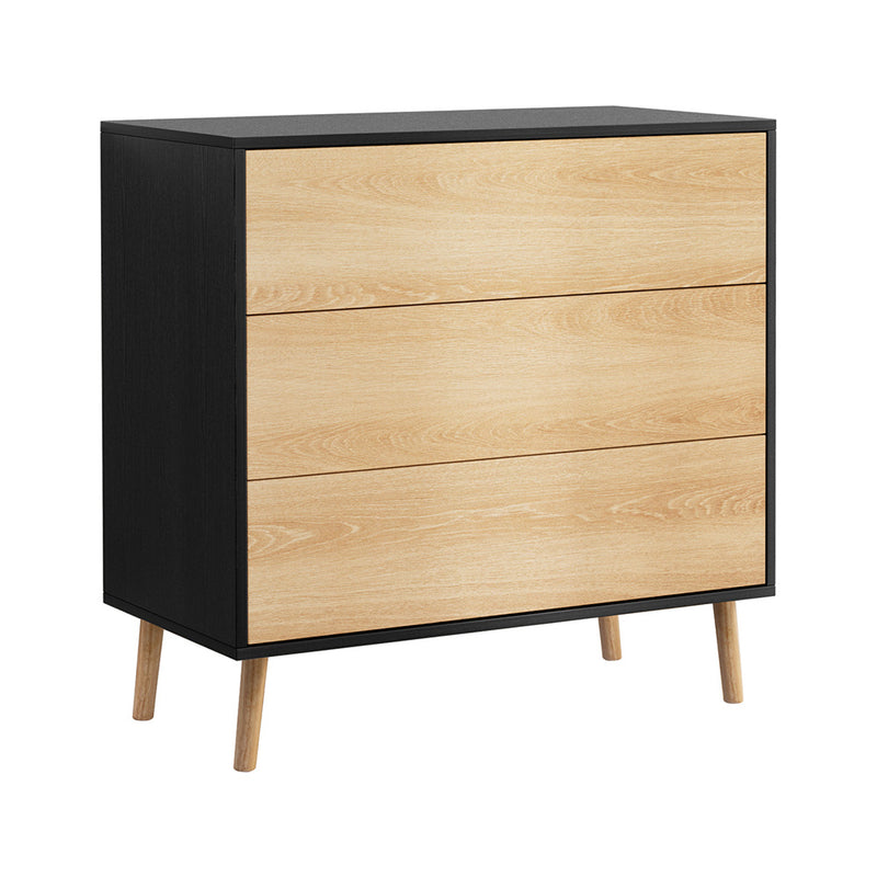 Artiss 3 Drawer Chest Dresser Black Pine 80cm