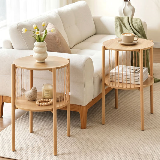 Artiss 2x Round End Table 2-Tier Coffee Table Wood
