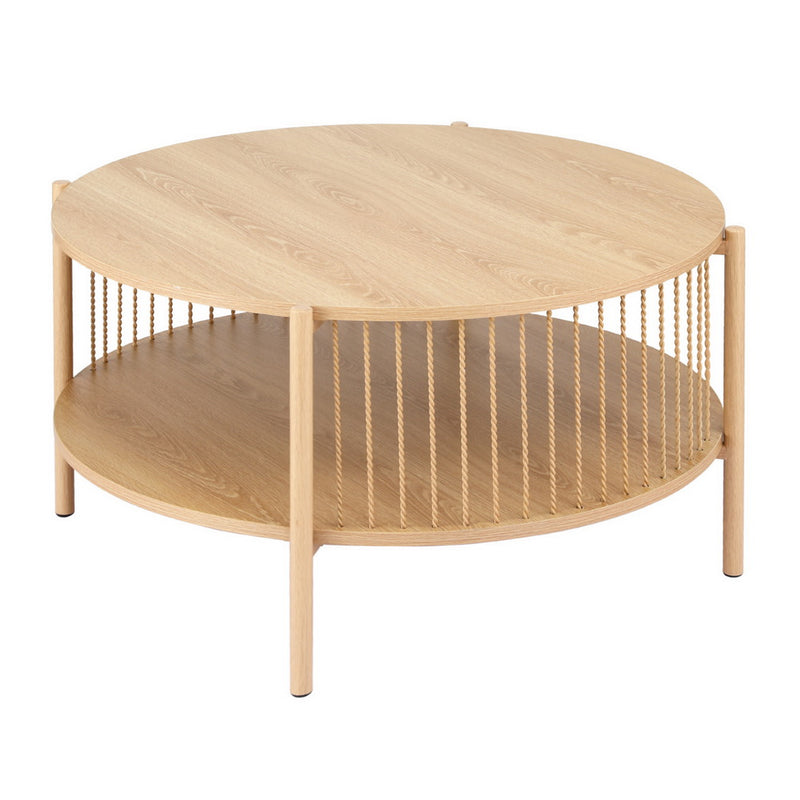 Artiss 2-Tier Round Coffee Table Wood