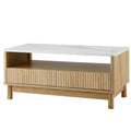 Artiss Coffee Table Marble Effect White Wood Drawer Shelf