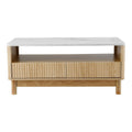 Artiss Coffee Table Marble Effect White Wood Drawer Shelf