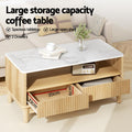Artiss Coffee Table Marble Effect White Wood Drawer Shelf