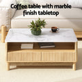 Artiss Coffee Table Marble Effect White Wood Drawer Shelf