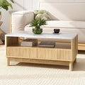 Artiss Coffee Table Marble Effect White Wood Drawer Shelf