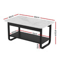 Artiss Coffee Table 2-Tier 80CM Marble Finish Shelf Black&White
