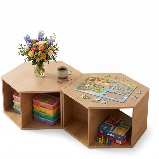 Artiss Set of 2 Coffee Table Hexagonal Center Table with Open Storage 2-Way Display Side Table Wood