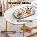 Artiss Coffee Table 2 Tier Oval Marble Finish Storage Shelf Metal Frame Center Table Living Room 100x50x45cm White & Gold