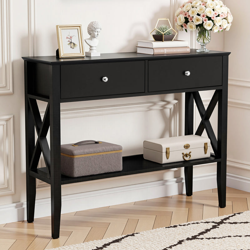 Artiss Console Table 100cm 2 Drawers Black