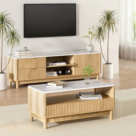 Artiss TV Unit Coffee Table Set Storage Drawers Pine