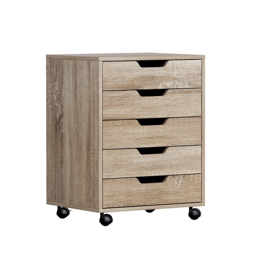 Artiss 5 Drawer Filing Cabinet Mobile Rolling Beige