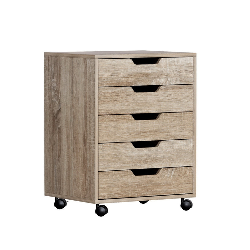 Artiss 5 Drawer Filing Cabinet Mobile Rolling Beige