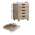 Artiss 5 Drawer Filing Cabinet Mobile Rolling Beige