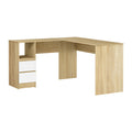 Artiss L-Shape Computer Desk 136CM Drawer Cabinet Oak
