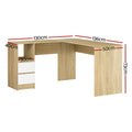 Artiss L-Shape Computer Desk 136CM Drawer Cabinet Oak