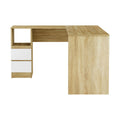 Artiss L-Shape Computer Desk 136CM Drawer Cabinet Oak