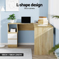 Artiss L-Shape Computer Desk 136CM Drawer Cabinet Oak