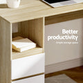 Artiss L-Shape Computer Desk 136CM Drawer Cabinet Oak