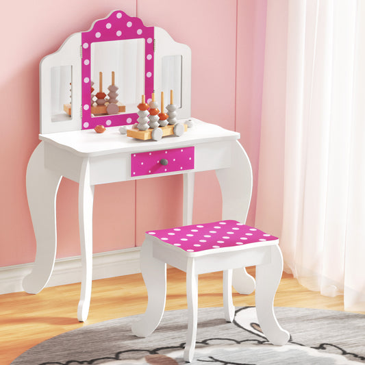 Keezi Kids Dressing Table 3 Mirror Makeup Vanity Wooden Pink