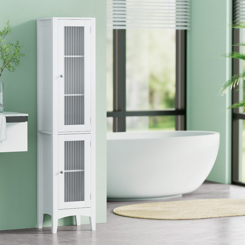 Artiss Bathroom Storage Cabinet 160cm Tall Slim White Glass Door