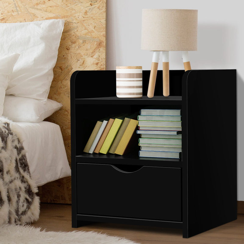 Artiss Bedside Table 1 Drawer Shelf Black
