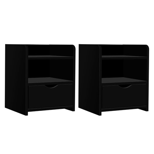 Artiss Bedside Table 2 Drawer Black Shelf Nightstand