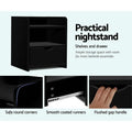 Artiss Bedside Table 2 Drawer Black Shelf Nightstand