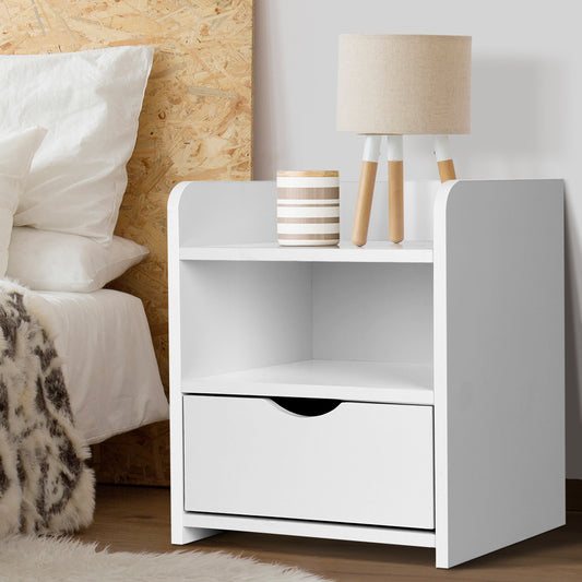 Artiss Bedside Table 1 Drawer White Shelf Storage