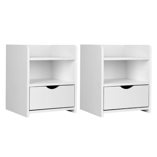 Artiss Bedside Table 2 Pack White 1 Drawer Shelf