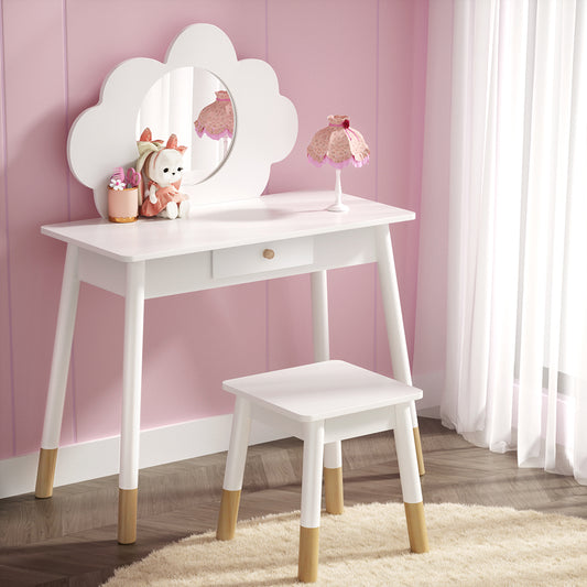 Keezi Kids Dressing Table Chair Set Vanity Mirror Makeup Wooden