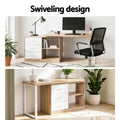 Artiss L Shape Computer Desk Swivel Oak Home Office Storage