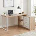 Artiss L Shape Computer Desk Swivel Oak Home Office Storage