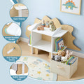 Keezi Dinosaur Kids Bookshelf 2-Tier Wooden Fabric Drawer Storage